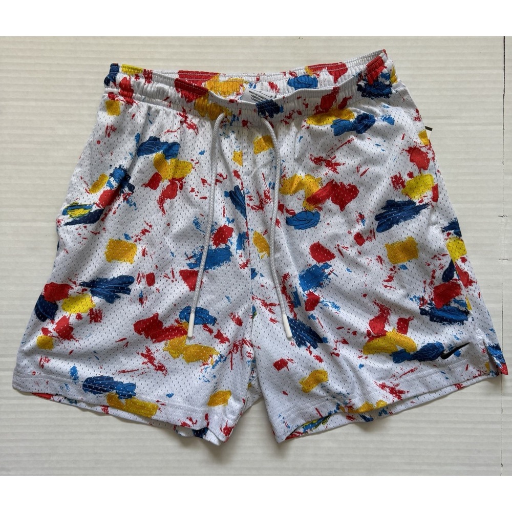Nike Dri-FIT 5 Mesh Shorts White Multi Color Paint Mens Medium